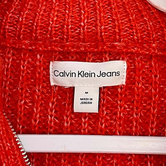 Calvin Klein Jeans Ribbed Quarter-Zip Knit Sweater In Red - Picture 5 of 7